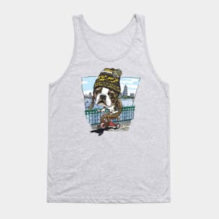 Boston Terrier Dog with Black and Yellow Winter Beanie Tank Top